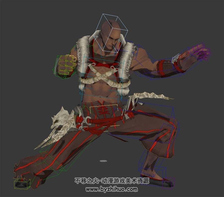 光头武士一套连续攻击动作3DMax模型下载 带绑定