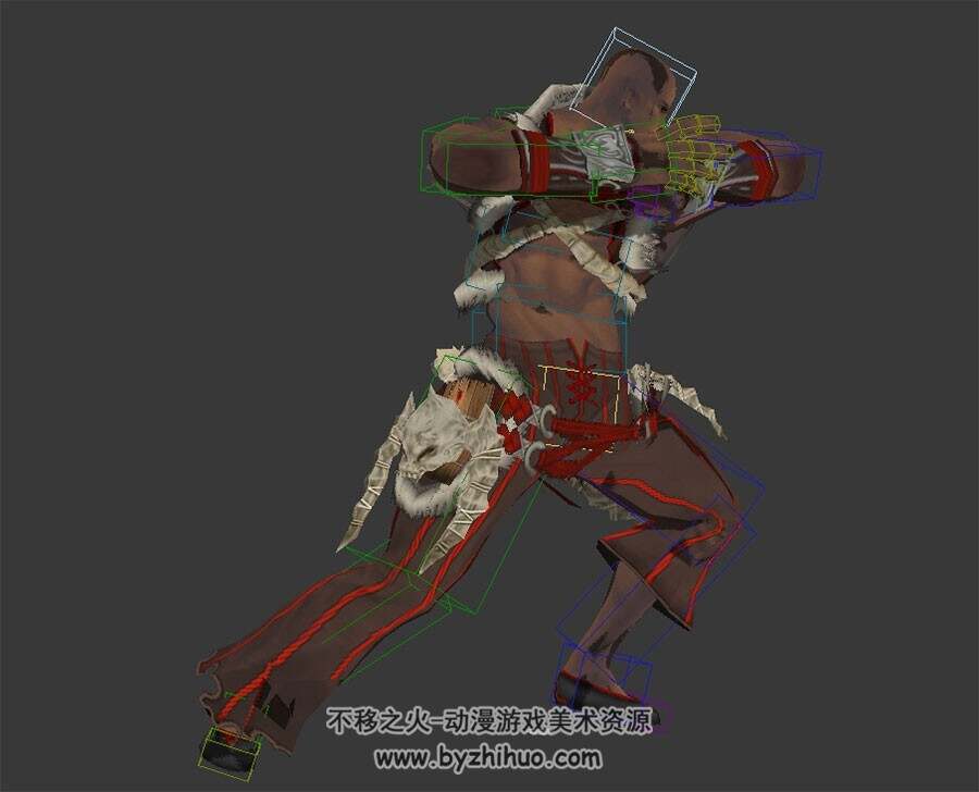 光头武士一套连续攻击动作3DMax模型下载 带绑定
