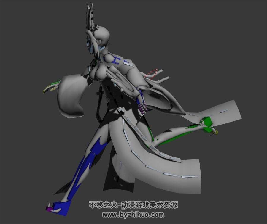 古装徽弦琴侍女奔跑动作3DMax模型下载 带骨骼