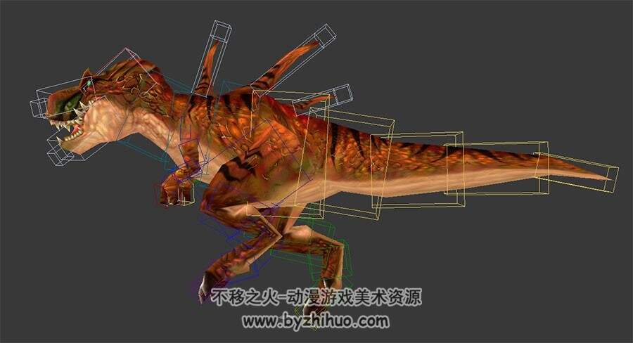 恐龙之暴龙行走奔跑动作3DMAX模型带绑定下载