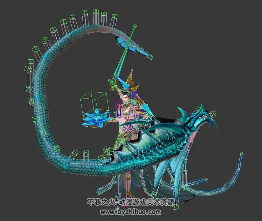 中式玄幻类游戏角色龙祭司待机动画3DMax模型下载