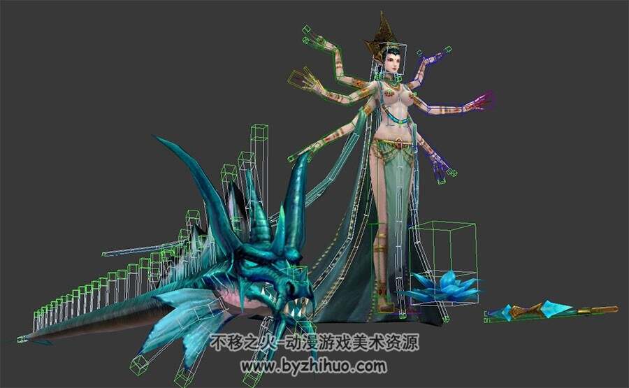 中式玄幻类游戏角色龙祭司待机动画3DMax模型下载