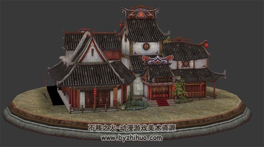 中式古风游戏场景建筑 金沙客栈3DMax模型下载