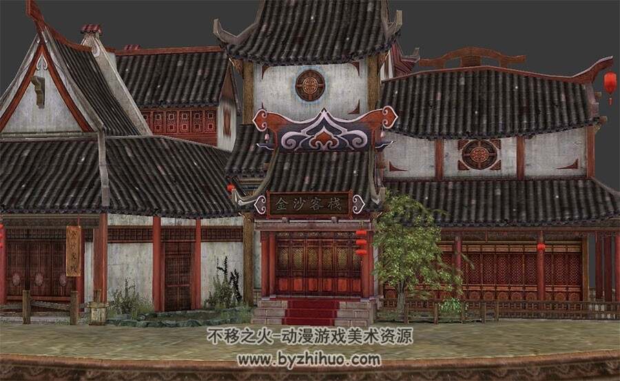 中式古风游戏场景建筑 金沙客栈3DMax模型下载