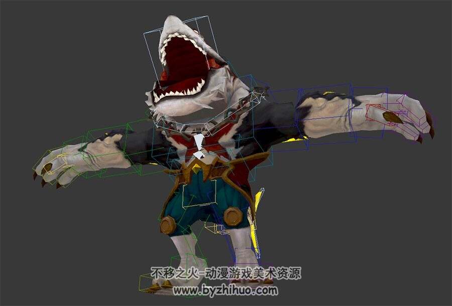 鲨鱼怪物3DMax模型下载 带绑定肢体简单动作
