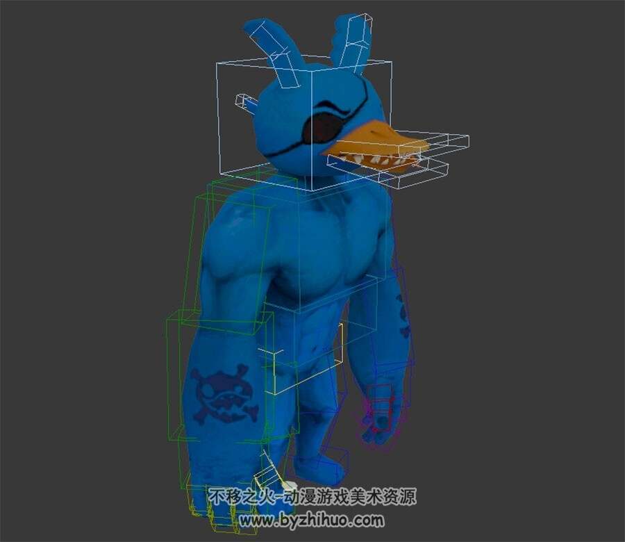 鸭嘴蓝星人3DMax模型下载 带绑定