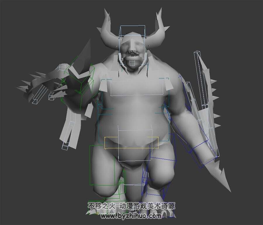 休闲高兴动作双角胖胖的怪物一只 3DMax模型带绑定下载