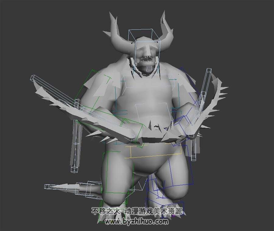 休闲高兴动作双角胖胖的怪物一只 3DMax模型带绑定下载