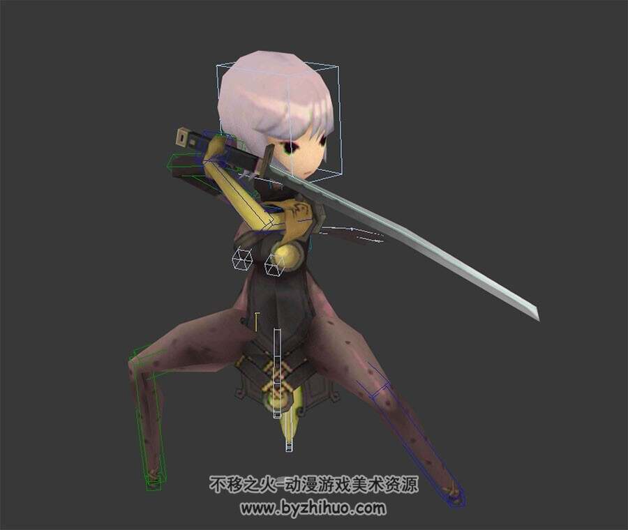 Q版剑灵女剑士攻击动画3DMax模型下载 带绑定