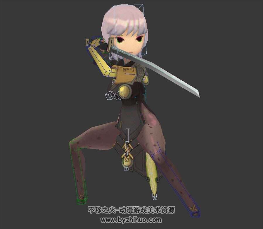 Q版剑灵女剑士攻击动画3DMax模型下载 带绑定
