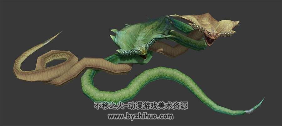 双蛇怪物带走攻击死亡待机动作3DMax模型下载 带骨骼