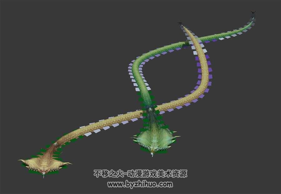 双蛇怪物带走攻击死亡待机动作3DMax模型下载 带骨骼