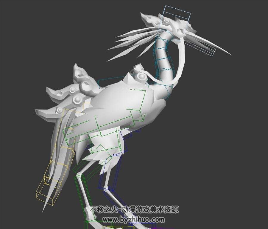中式仙侠风游戏动物 仙鹤待机动作3DMax模型下载