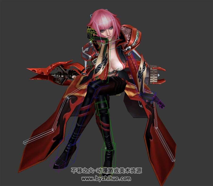 游戏人物女枪手3DMax模型 带绑定休闲动作