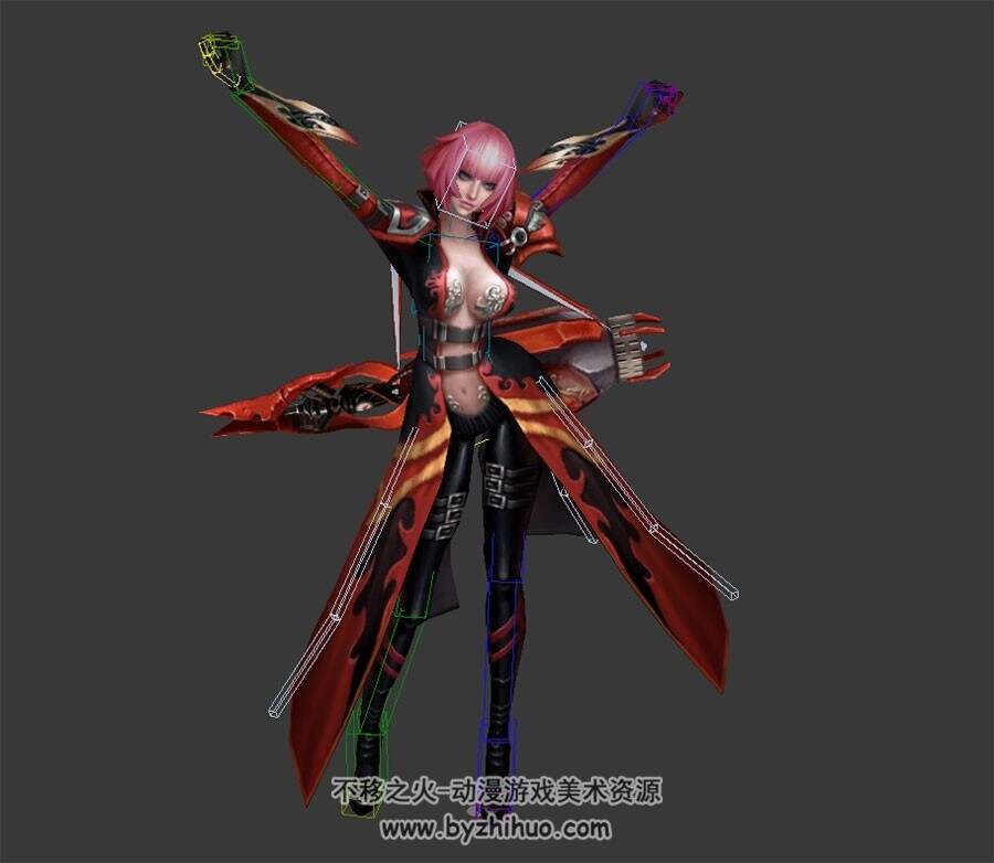 游戏人物女枪手3DMax模型 带绑定休闲动作