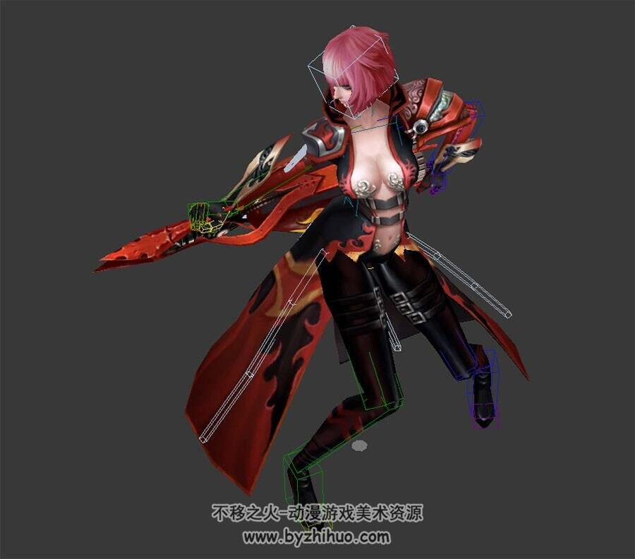 游戏人物女枪手3DMax模型 带绑定休闲动作