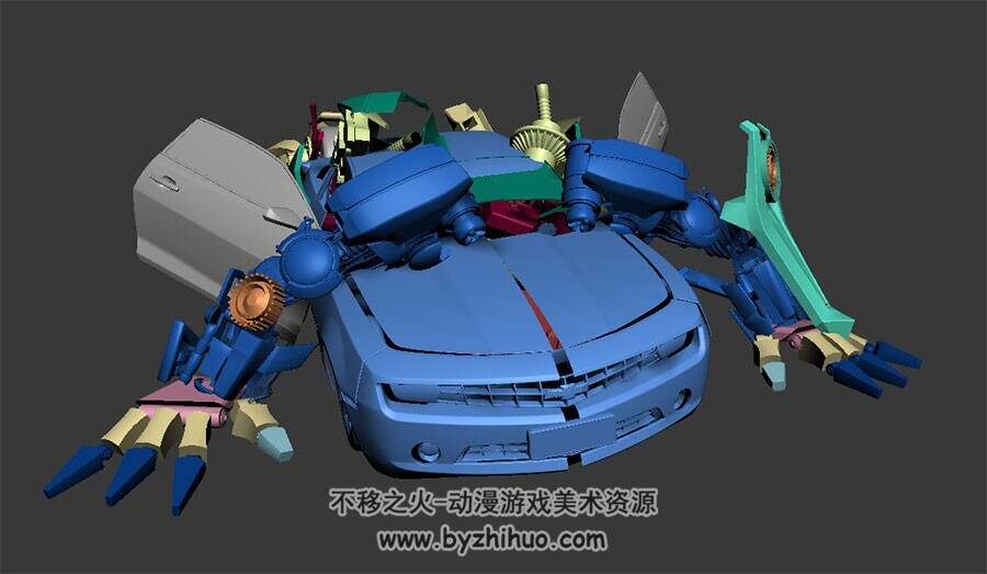 汽车人变身动画 3dMax模型下载带骨骼
