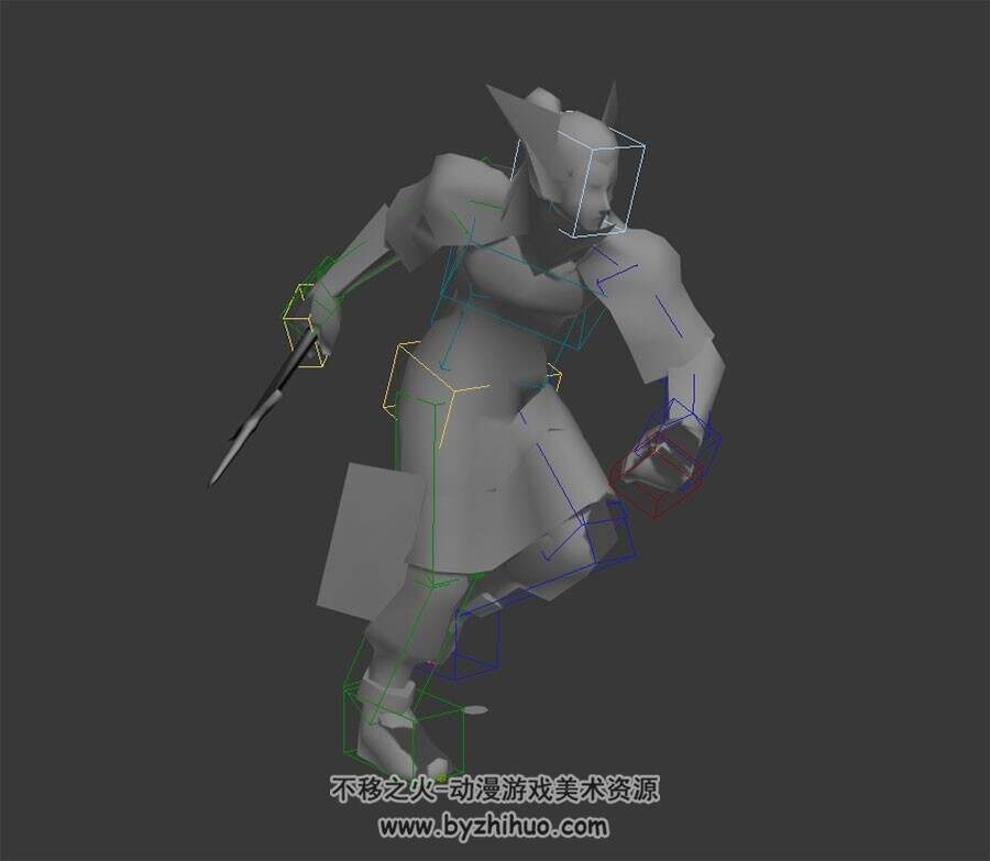 游戏男法师单手短杖全套动作3DMax模型带绑定下载