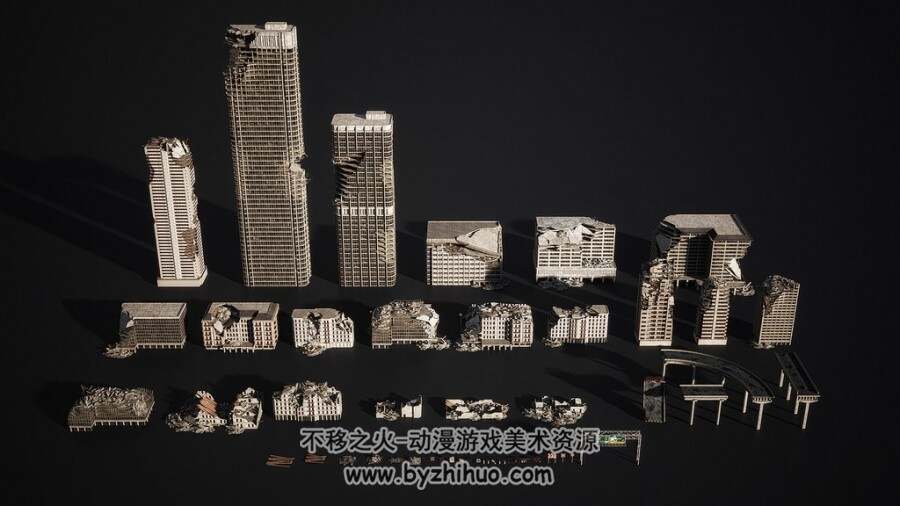 战争废墟 3D场景模型 maya、fbx