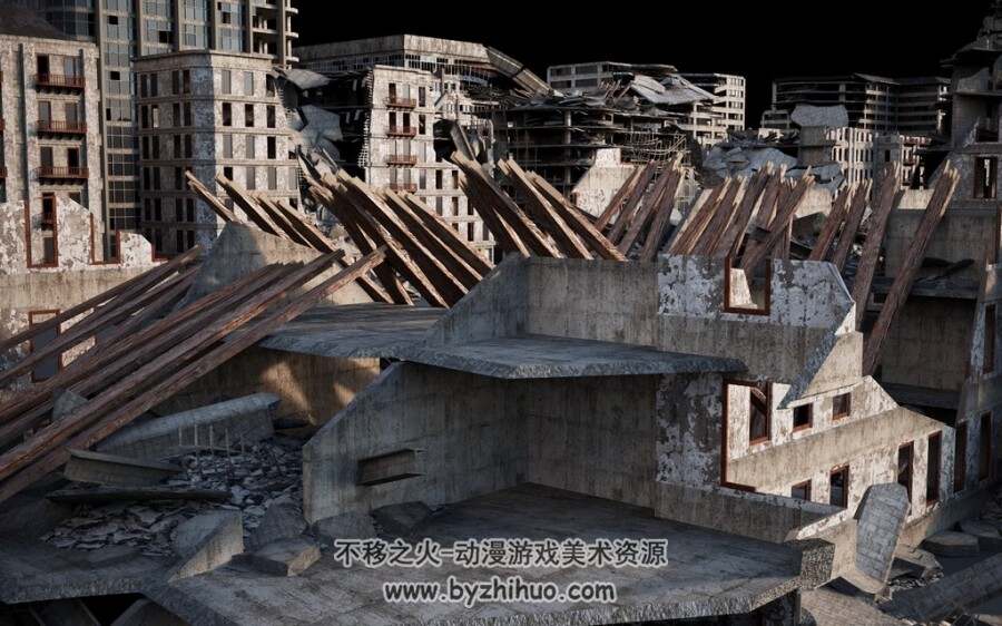 战争废墟 3D场景模型 maya、fbx