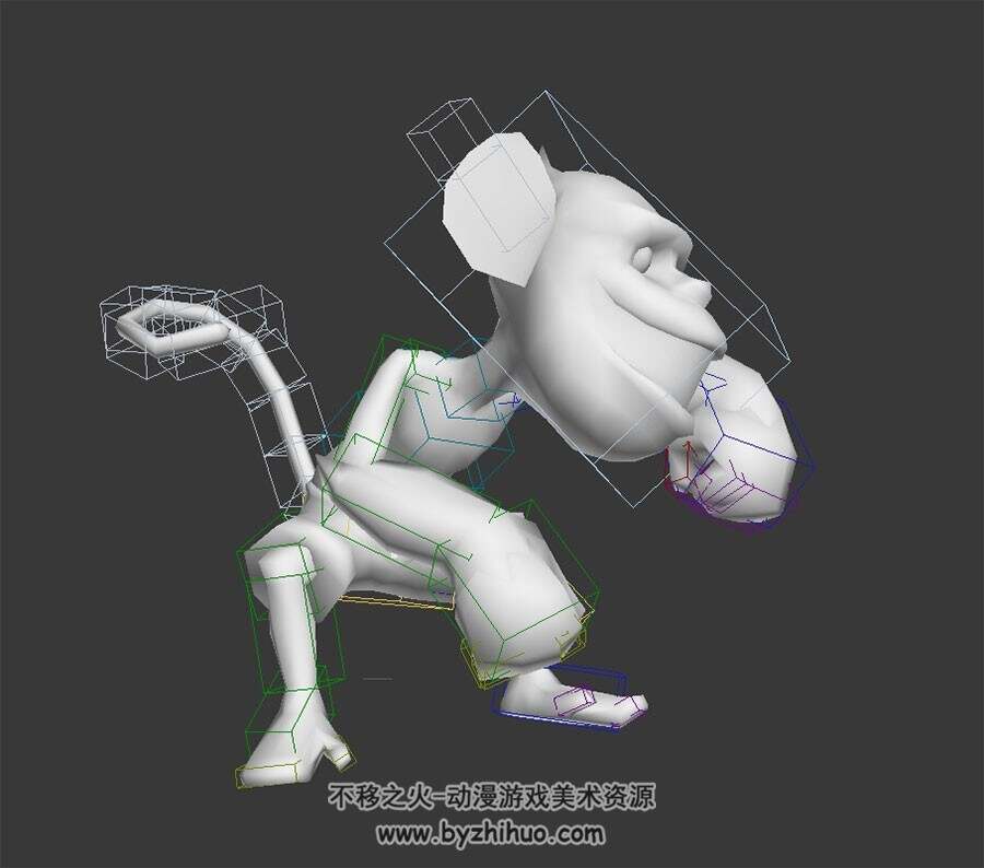 猴子3dMax模型下载 愉快的奔跑卷尾巴动作带绑定