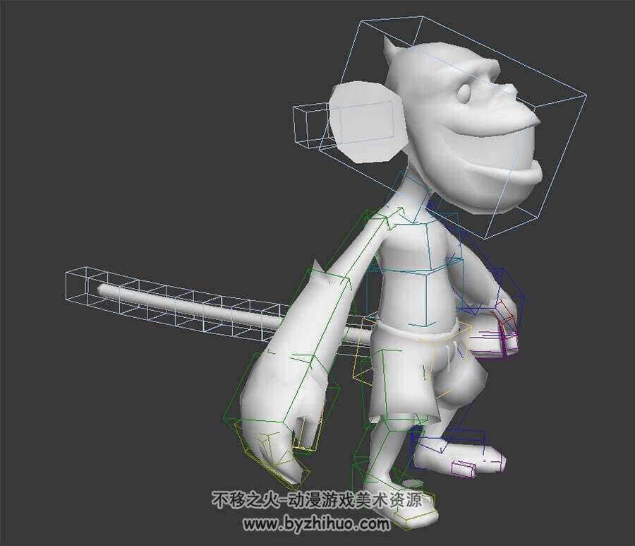 猴子3dMax模型下载 愉快的奔跑卷尾巴动作带绑定