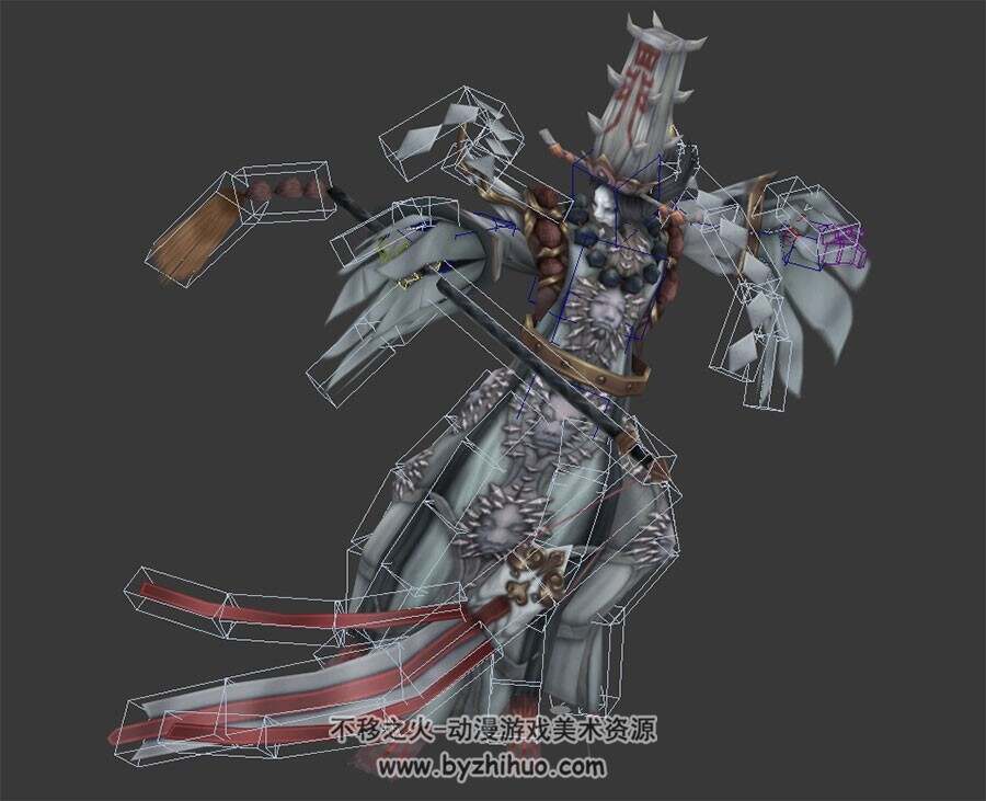 中国神话角色白无常3DMax模型 全套动作带骨骼下载