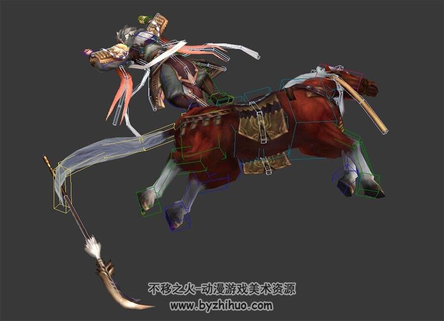 马明王与战马全套动作3DMax模型下载 带绑定