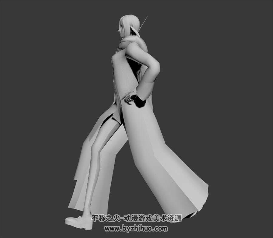 剑灵游戏人物3D模型资源 一组女子走路待机浮空动作Max模型下载 带骨骼