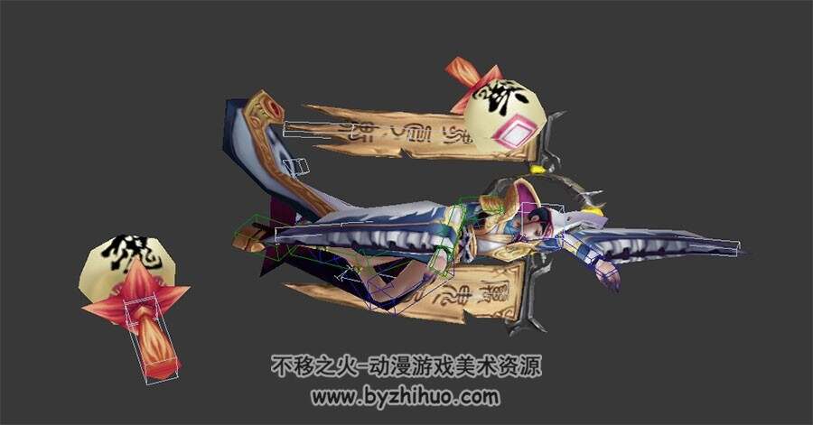 玄幻古装游戏角色 女白无常 3dmax模型带绑定下载 待机走路死亡动作