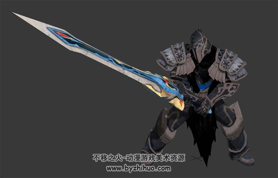 欧美风格铠甲人物持巨剑全套动作3DMax模型下载