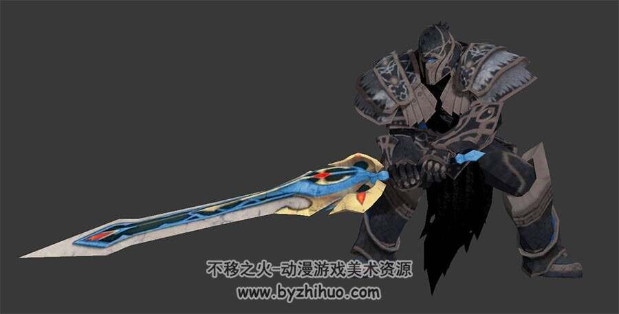 欧美风格铠甲人物持巨剑全套动作3DMax模型下载
