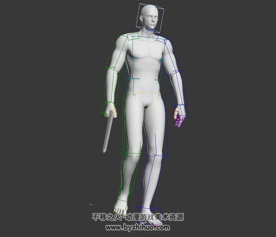 健硕人体男子持剑行走动作3DMax模型下载