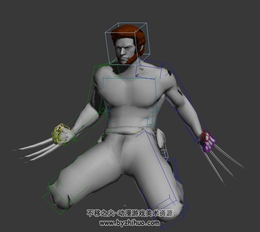 X战警 超级英雄金刚狼带绑定发狂攻击动作3DMax模型下载