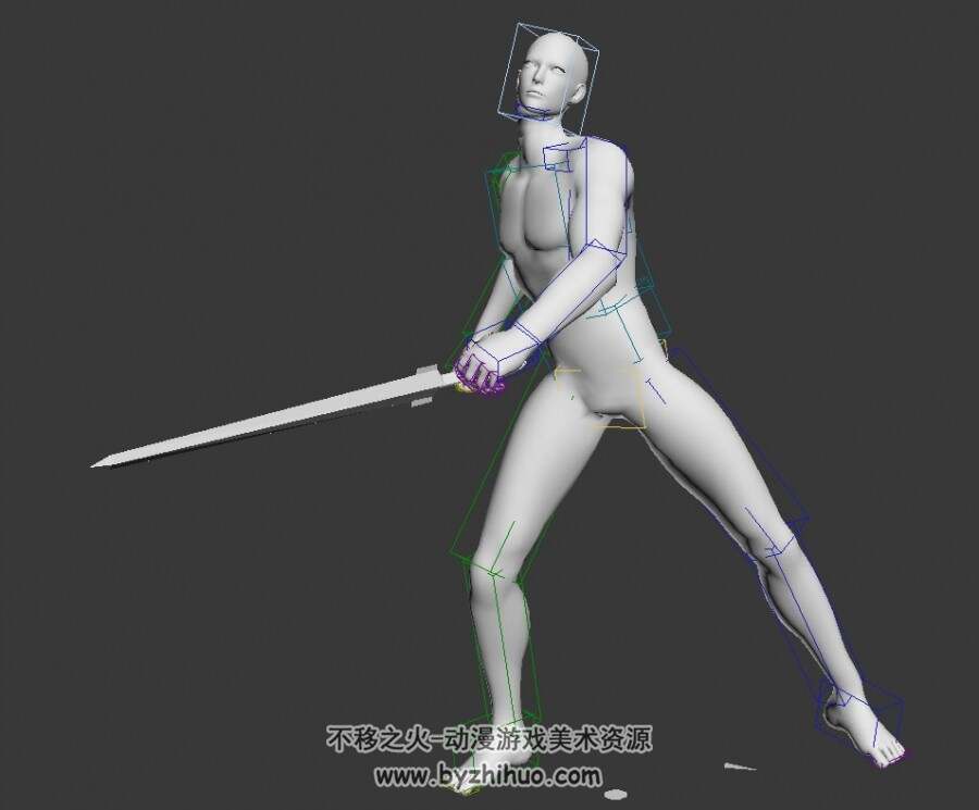 武术动作 鲤鱼打挺3DMax模型带绑定下载