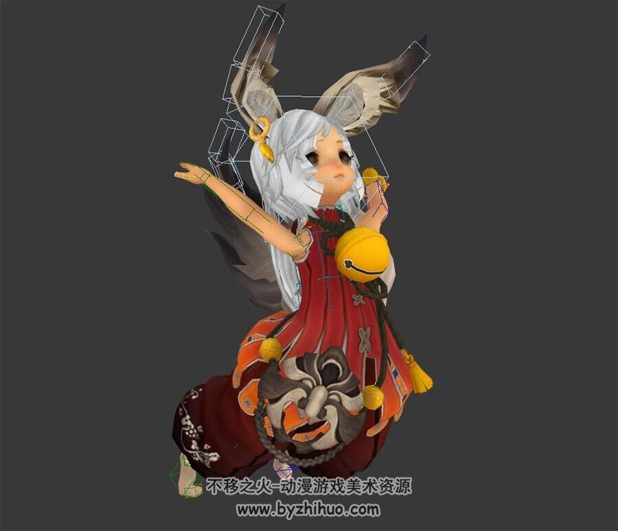 游戏可爱的麟族正太及弓箭武器全套动作3DMax模型带绑定下载