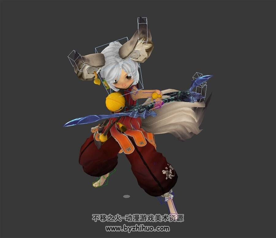 游戏可爱的麟族正太及弓箭武器全套动作3DMax模型带绑定下载