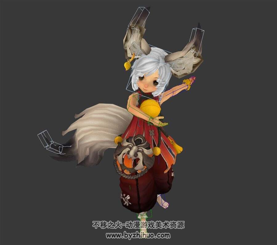 游戏可爱的麟族正太及弓箭武器全套动作3DMax模型带绑定下载