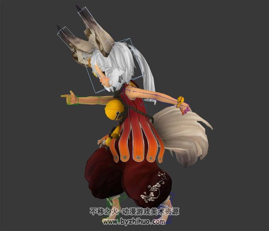 游戏可爱的麟族正太及弓箭武器全套动作3DMax模型带绑定下载