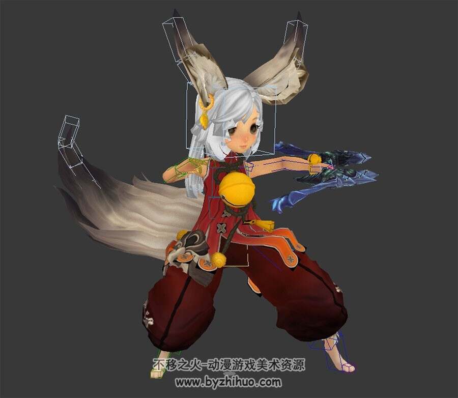 游戏可爱的麟族正太及弓箭武器全套动作3DMax模型带绑定下载