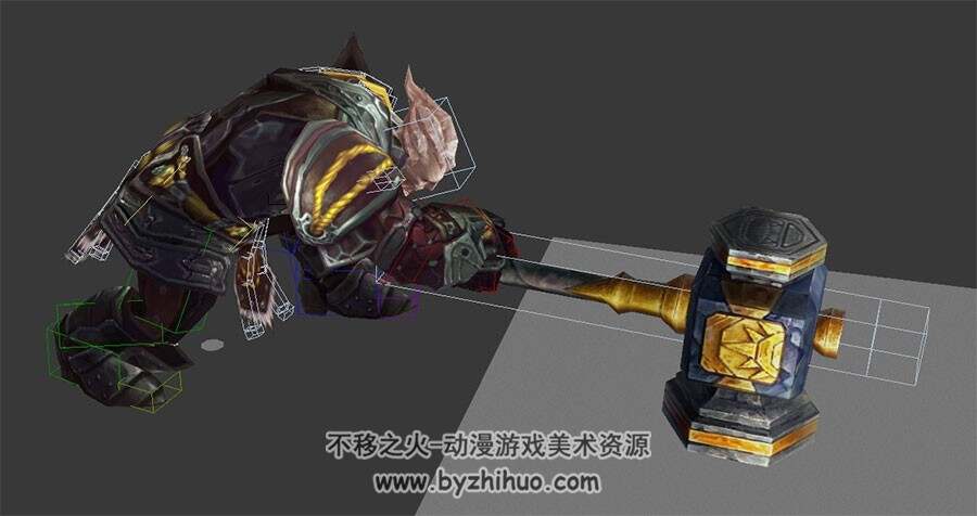 游戏怪物战士重锤技能攻击待机动作3DMax模型下载 带绑定