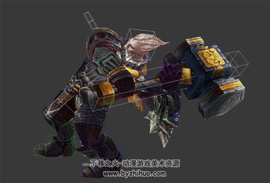 游戏怪物战士重锤技能攻击待机动作3DMax模型下载 带绑定
