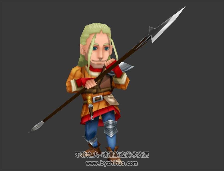Q版游戏角色游击三尖刀战士3DMax模型下载 全套动作