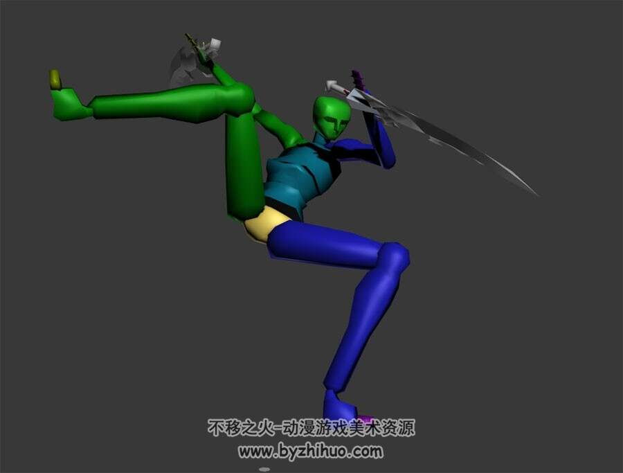 武侠类bip动作一套双刀武术3dmax模型下载
