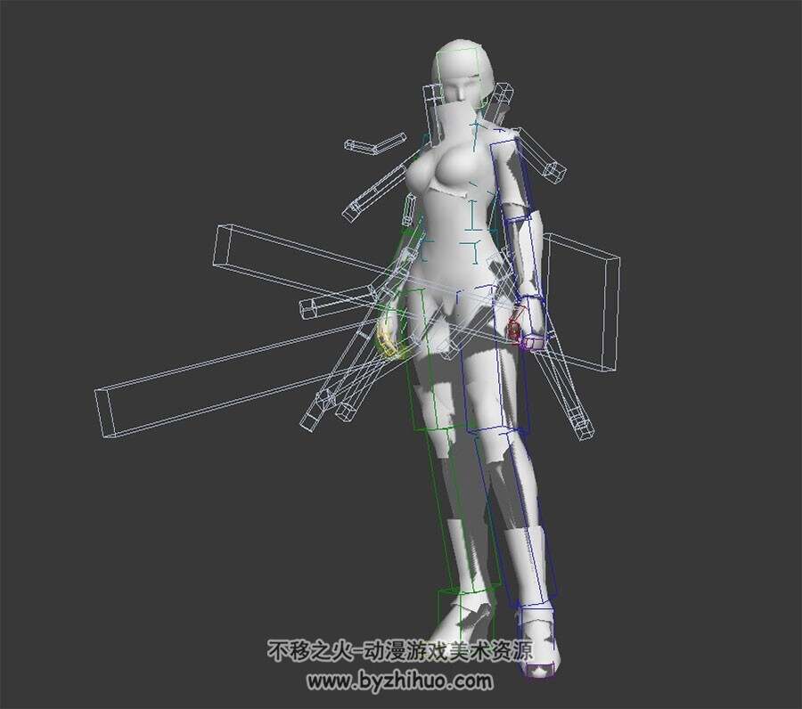 休闲待机女3DMax模型带绑定下载