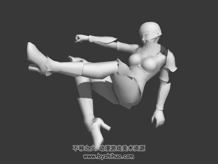 女武士受到攻击动作带绑定 3DMax模型下载