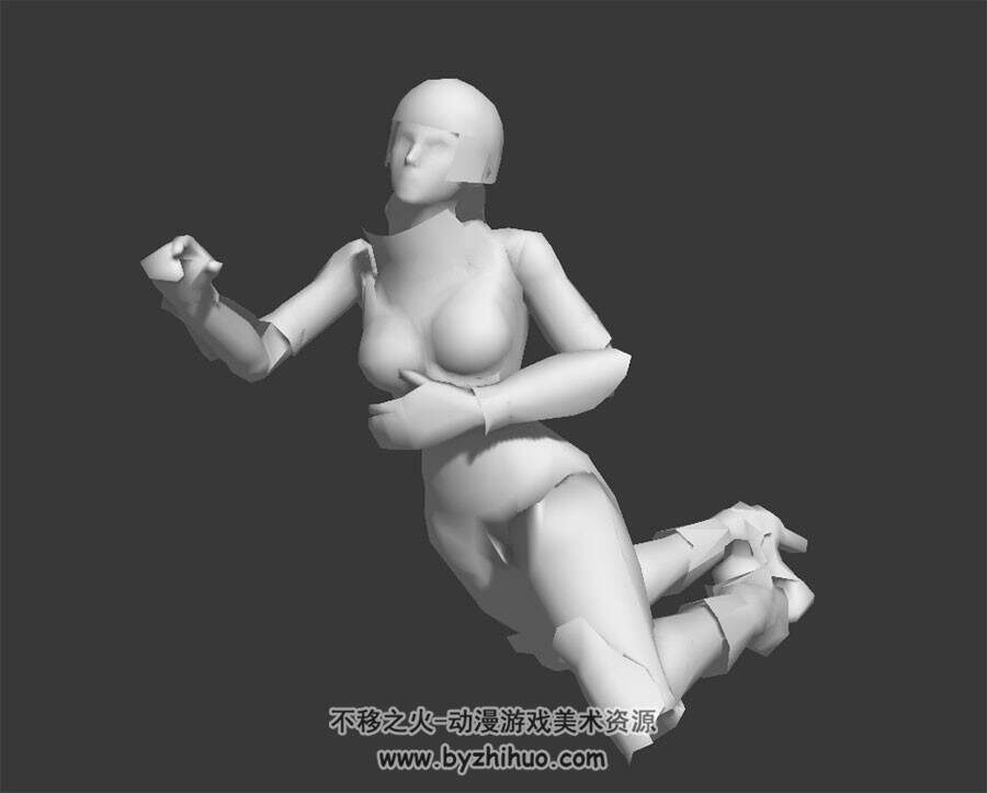 游戏角色女倒地死亡动作3DMax模型带绑定下载