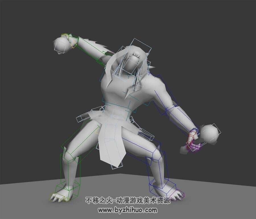 游戏怪物双锤武器全套动作3DMax模型下载