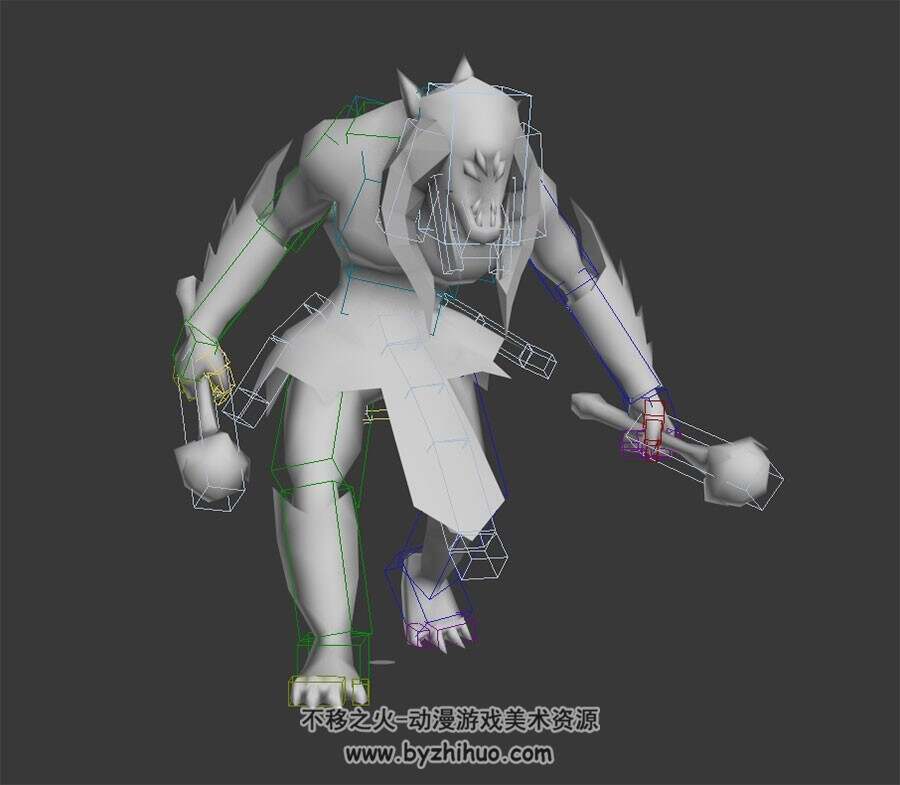 游戏怪物双锤武器全套动作3DMax模型下载