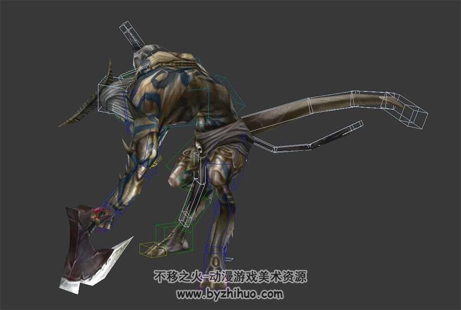 游戏角色恶魔斧手怪物3DMax模型 行走待机攻击受击死亡动作带绑定